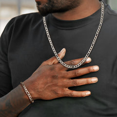 Figaro Link Chain Necklace & Bracelet Set for Men