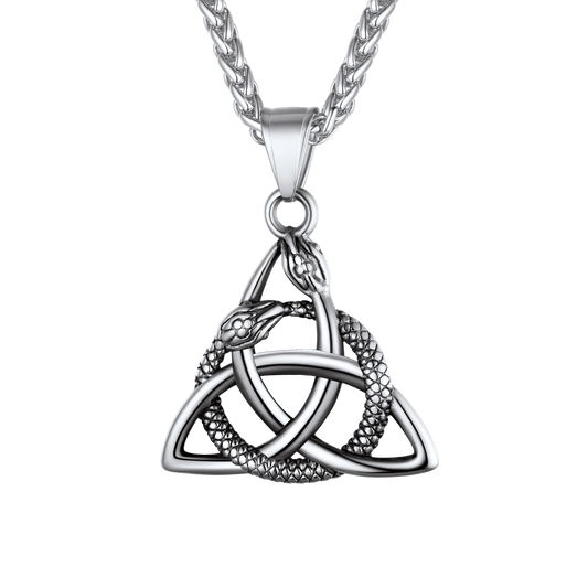 Colar com pingente de cobra e nó celta da Trindade Ouroboros para homens e mulheres