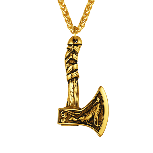 Colar com machado de batalha nórdico viking e amuleto, joia masculina