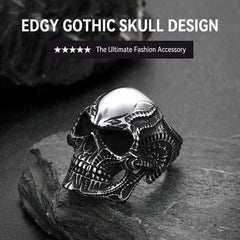 Anel de caveira gótica motociclista masculino em aço inoxidável