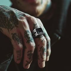 Anel de sinete celta de ônix preta em aço inoxidável masculino