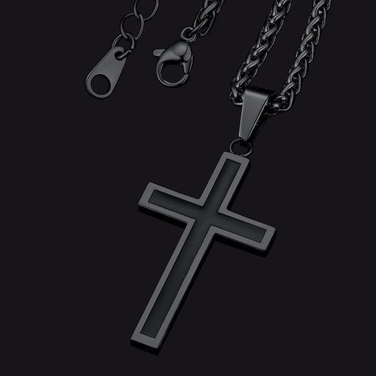 Colar de cruz de esmalte preto cristão para homens e mulheres