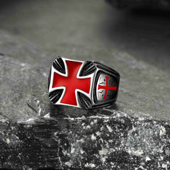Anel masculino de aço inoxidável com cruz dos Cavaleiros Templários Cristãos