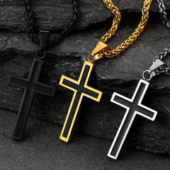 Colar de cruz de esmalte preto cristão para homens e mulheres