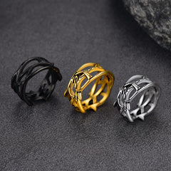 Anel masculino com coroa de espinhos e Jesus cristão