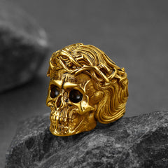 Anel masculino com coroa de espinhos e Jesus cristão