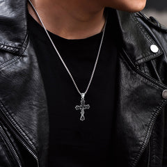 Colar vintage com pingente de cruz crucifixo Jesus masculino