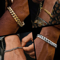 Pulseira de elos cubanos de aço inoxidável