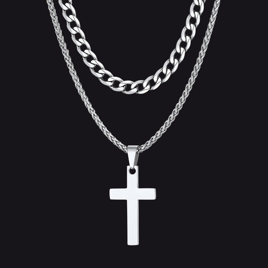 Conjunto de colar com pingente de cruz e corrente cubana feminino