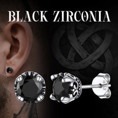 Brincos de pino pretos de prata esterlina com zircônia cúbica para homens