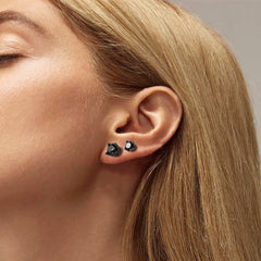 Brincos de pino pretos de prata esterlina com zircônia cúbica para homens