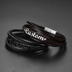 Pulseira de couro trançado com fecho personalizado Pulseira de pai e filho