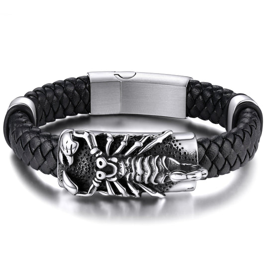 Punk Scorpion Black Braided Leather Bangle Gift Son Grandson Bracelet