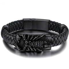 Pulseira de couro trançado preto escorpião punk presente filho neto pulseira
