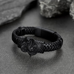 Pulseira de couro de cobra gótica preta