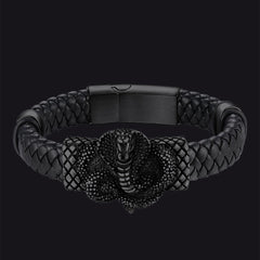Pulseira de couro de cobra gótica preta