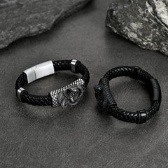 Pulseira de couro de cobra gótica preta