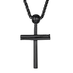 Colar com pingente esportivo de cruz e taco de beisebol para homens e mulheres