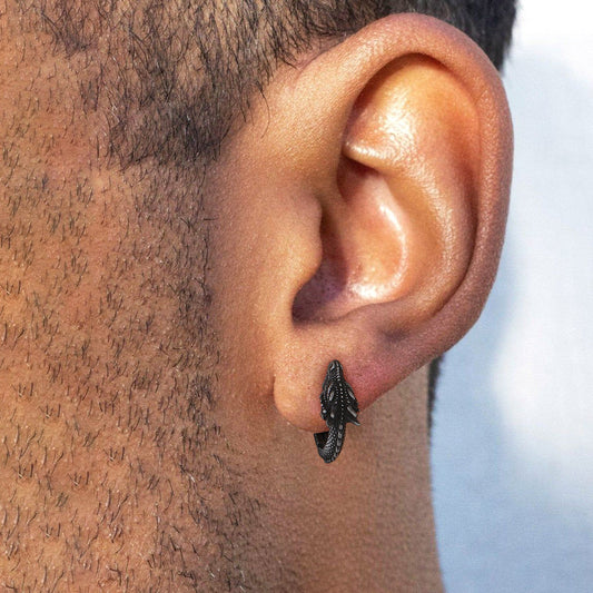 Brincos de argola punk em formato de dragão pequeno para homens e mulheres
