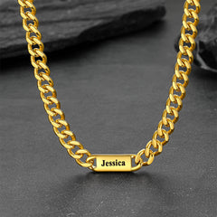 Colar com nome e elo de corrente cubana gravados personalizados