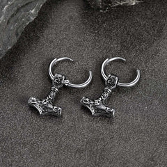 Brincos de argola pendentes Viking Rune Viking Thors Hammer Mjolnir para homens