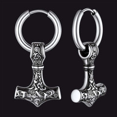 Brincos de argola pendentes Viking Rune Viking Thors Hammer Mjolnir para homens
