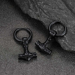 Brincos de argola pendentes Viking Rune Viking Thors Hammer Mjolnir para homens