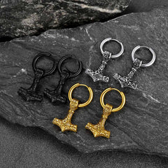 Brincos de argola pendentes Viking Rune Viking Thors Hammer Mjolnir para homens