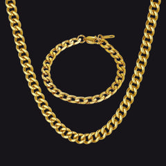Conjunto de colar e pulseira de corrente cubana resistente