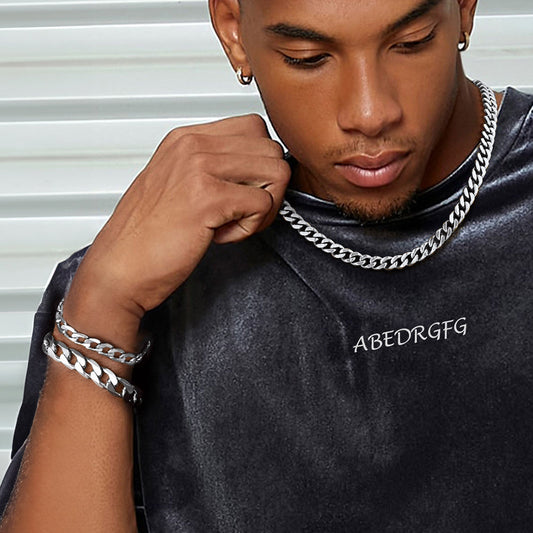 Conjunto de colar e pulseira de corrente cubana resistente