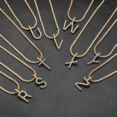 Initial Letter Pendant Necklace with Tennis Chain for Men Women