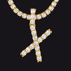Initial Letter Pendant Necklace with Tennis Chain for Men Women