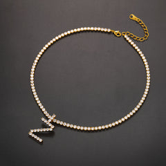 Initial Letter Pendant Necklace with Tennis Chain for Men Women