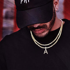 Initial Letter Pendant Necklace with Tennis Chain for Men Women