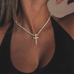 Initial Letter Pendant Necklace with Tennis Chain for Men Women