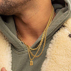 Colar com pingente de letra AZ inicial Figaro e gargantilha feminina