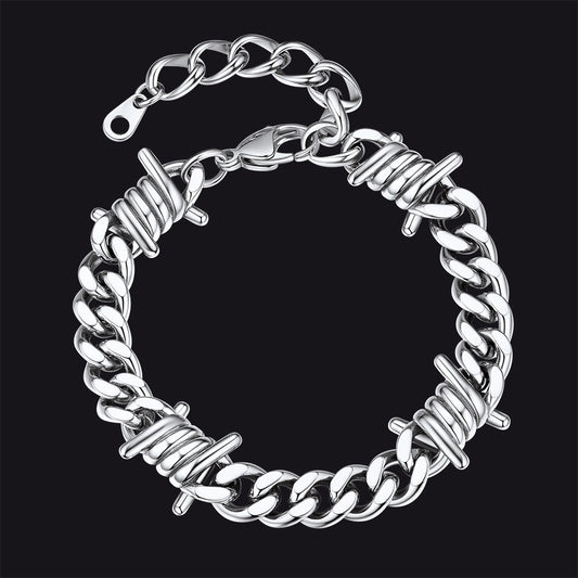 Pulseira de corrente cubana de arame farpado em aço inoxidável