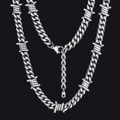 Barbed Wire Cuban Link Chain Choker Necklace for Men Women
