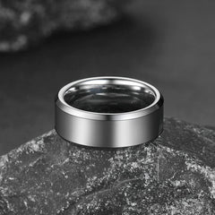 Anel de casamento básico de carboneto de tungstênio com borda chanfrada para homens