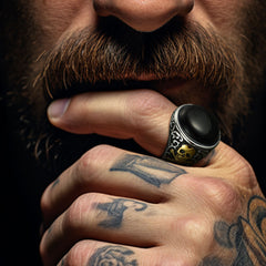 Vintage Masonic Black Onyx Ring Men Father