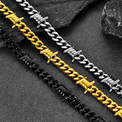 Barbed Wire Cuban Link Chain Choker Necklace for Men Women