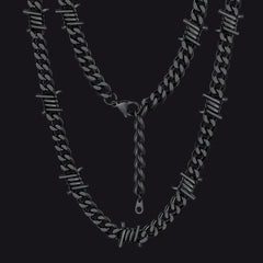 Barbed Wire Cuban Link Chain Choker Necklace for Men Women