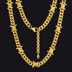Barbed Wire Cuban Link Chain Choker Necklace for Men Women