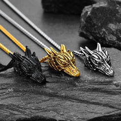 Colar Punk com Pingente de Cabeça de Dragão para Homens e Mulheres