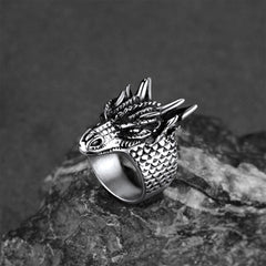 Punk Dragon Head Stainless Steel Ring Men