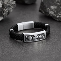 Pulseira de couro com cruz dos Cavaleiros Templários Cristãos