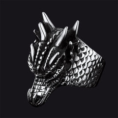 Punk Dragon Head Stainless Steel Ring Men