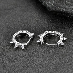 Brincos de argola com rebite de prata esterlina e runas vikings para homens