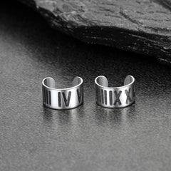 Brincos de pressão de orelha sem furos com algarismos romanos de prata esterlina para homens