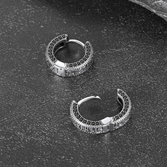 Brincos de argola Viking Rune de prata esterlina com zircônia preta para homens